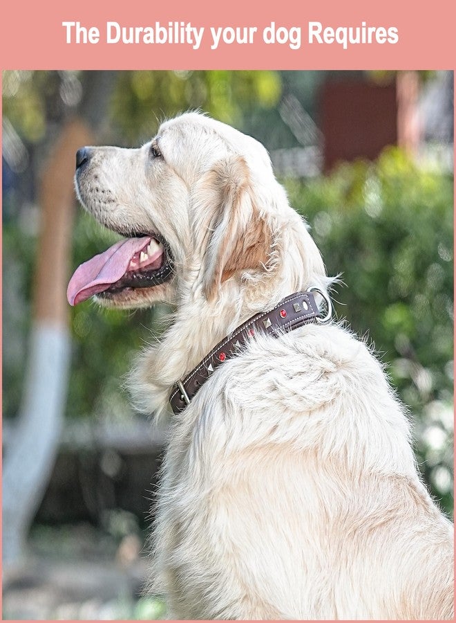 ADIL'S Premium Brown Leather Dog Collar with Red Crystal & Silver Square Studs - 1in Width - Secure Metal Buckle & D-Ring - Adjustable Fit 12"-26" Neck Size for Small to Large Breeds, 66 x 30 cm - Image 5